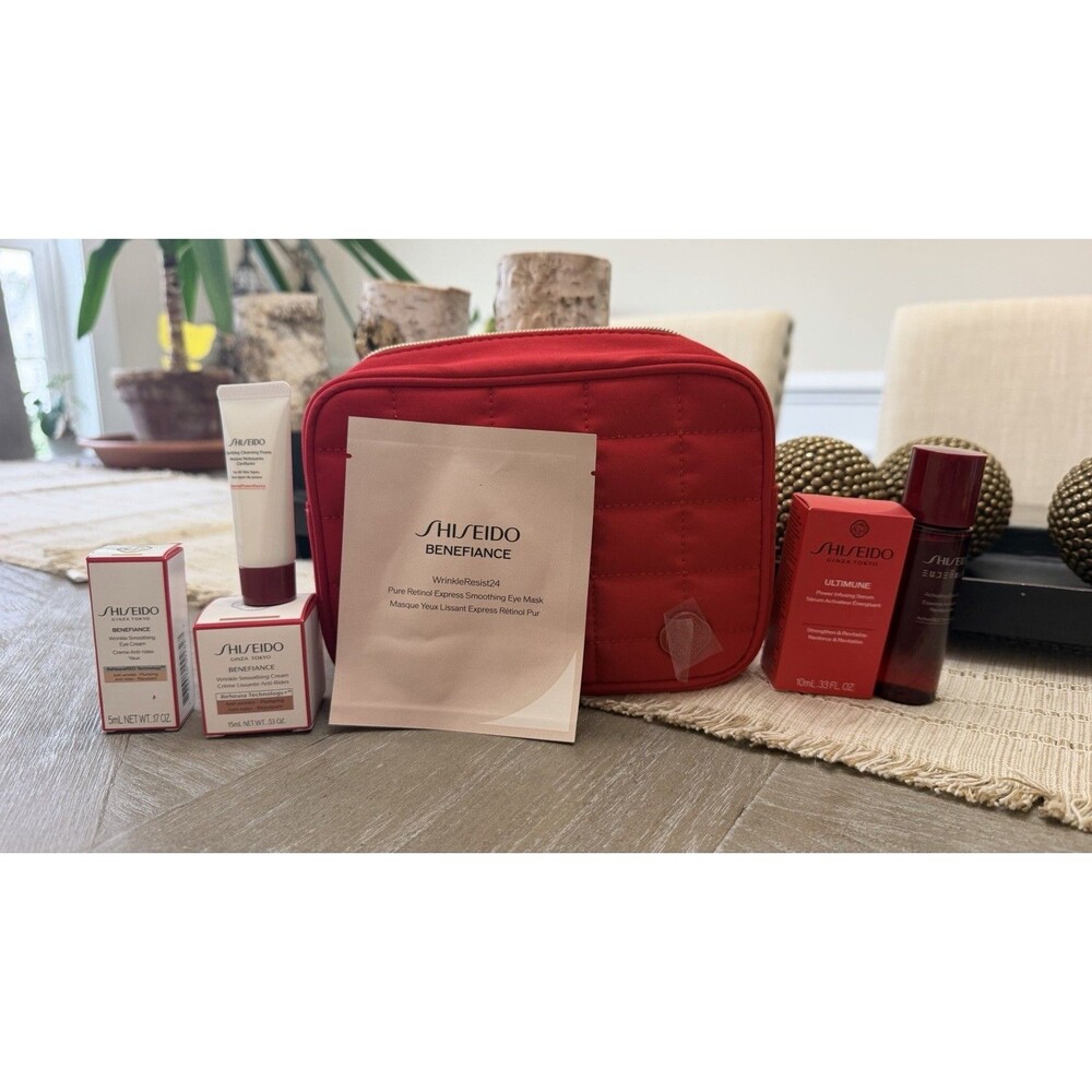Shiseido Travel Sz Skin Care Set Benefiance Cream Ultimune Serum Essence Bag